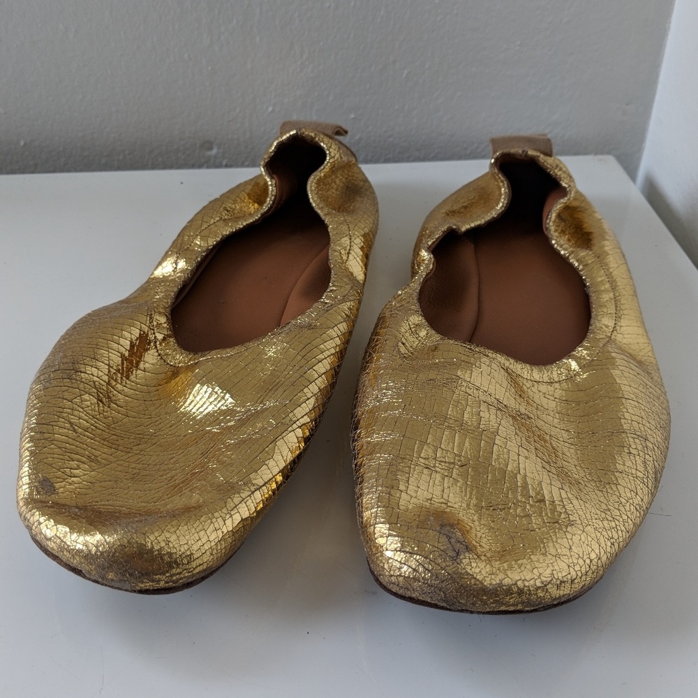 Celine gold leather round toe ballet flats